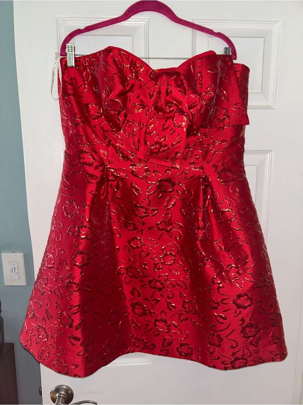 BNWT Lilly Pulitzer Kataleya Straples Flo Amaryllis Red Puff Floral Brocade Sz16